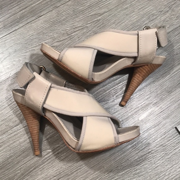 Theory Light Taupe Sling Back Crisscross Heeled Sandals size 37 - Picture 3 of 10